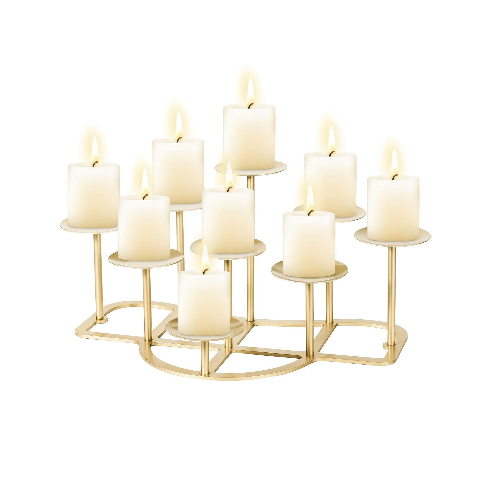 Elegant Gold Candelabra Candle Holder - 9 Arm Metal Candle Stand for Pillar Candles, Fireplace & Table Centerpiece Decor | Perfect for Wedding, Dining Room, Church & Holiday Decorations