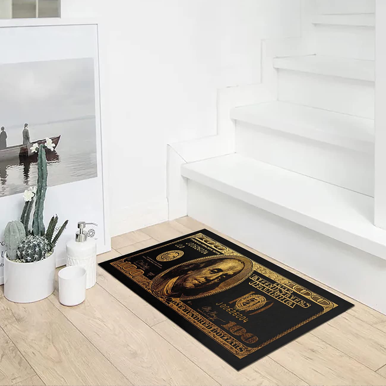 GUBIYU Black & Gold Money Bills Design Non-Slip Bathroom Rug Runner - 24