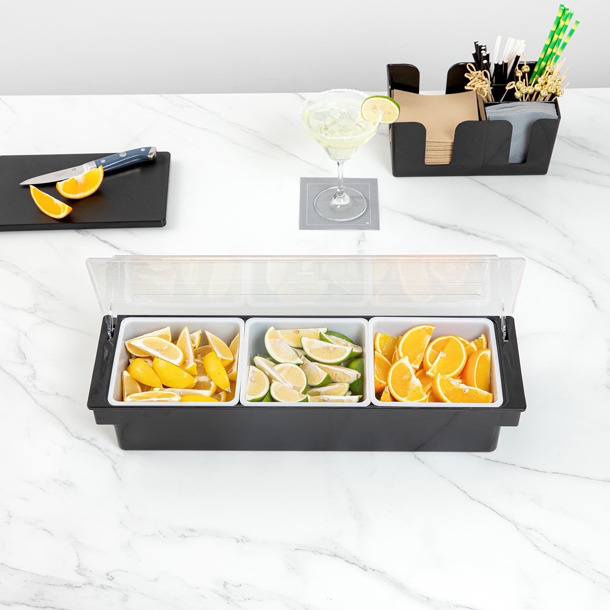 Bar Lux Black Plastic Condiment Caddy - 3 Compartment Organizer (19.5