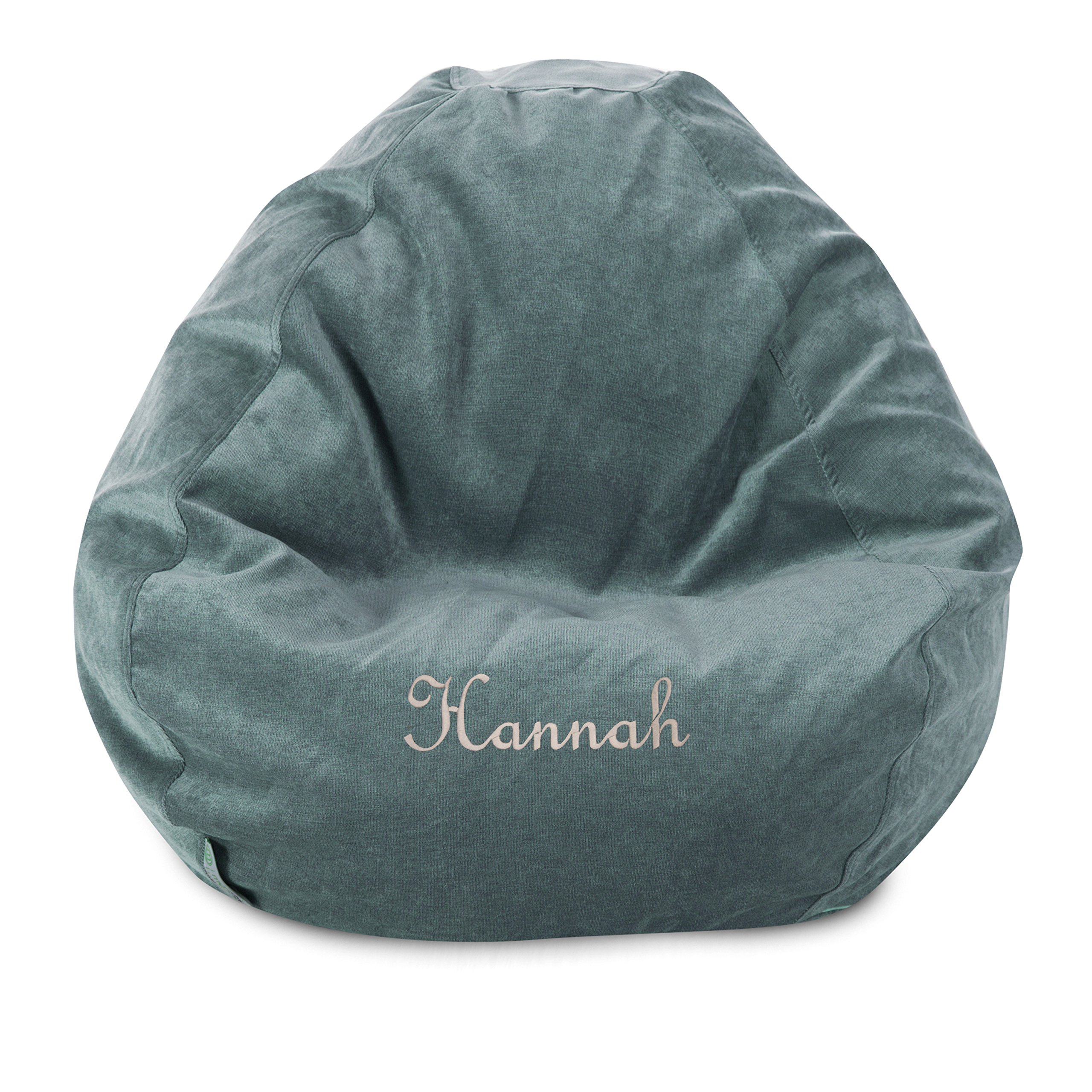 Majestic Home Personalized Embroidered Classic Bean Bag Chair - Large 36x36x25 Inch Comfortable Lounge Chair for Adults & Kids (Azure Blue) - Perfect for Living Rooms, Bedrooms, Game Rooms & Dorm Decor