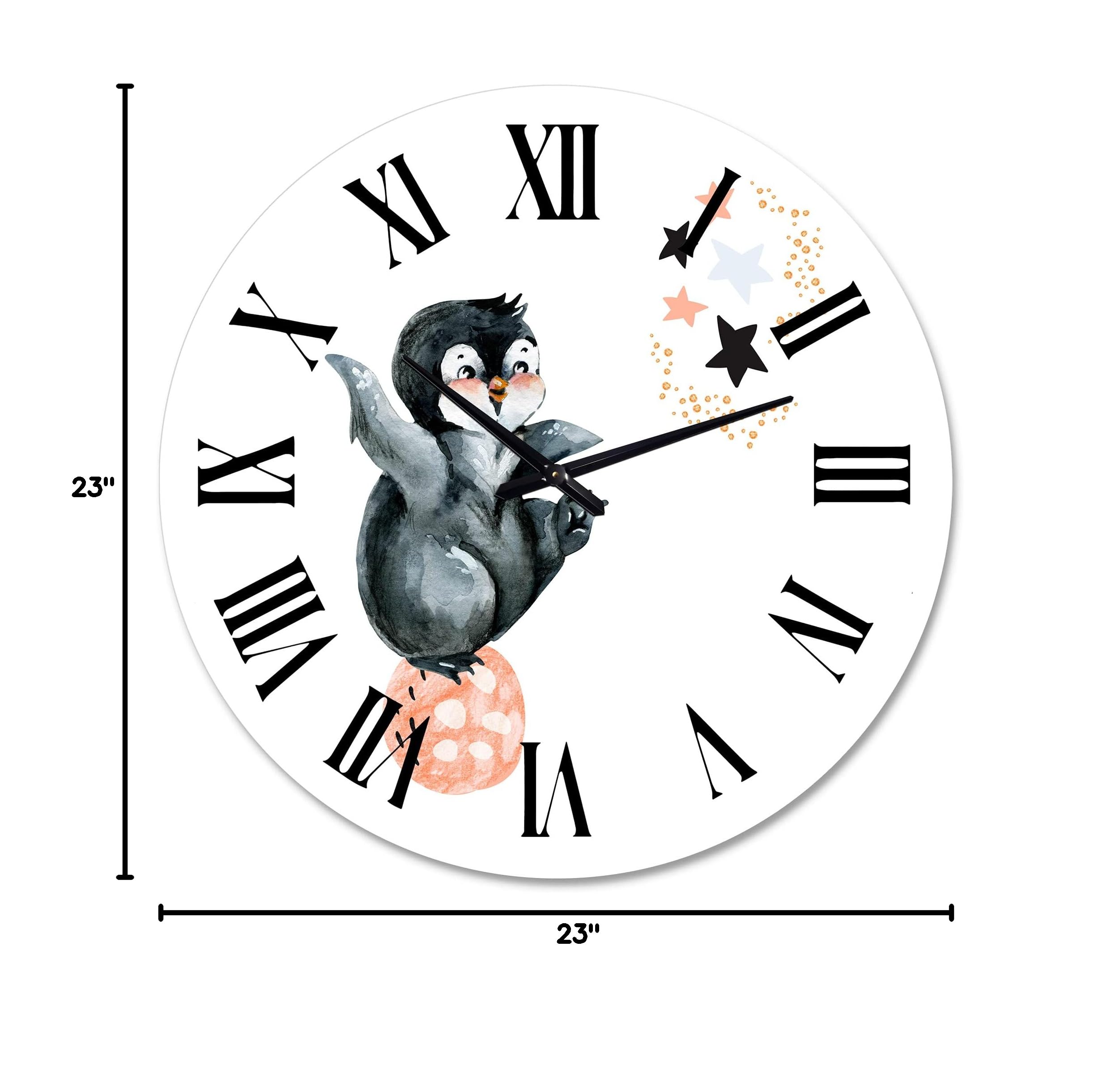 Farmhouse Wall Clock - Little Penguin with Stars & Planets Design, Large Animal Wall Decor for Living Room, Kitchen, Bedroom - Perfect for Home & Office Décor