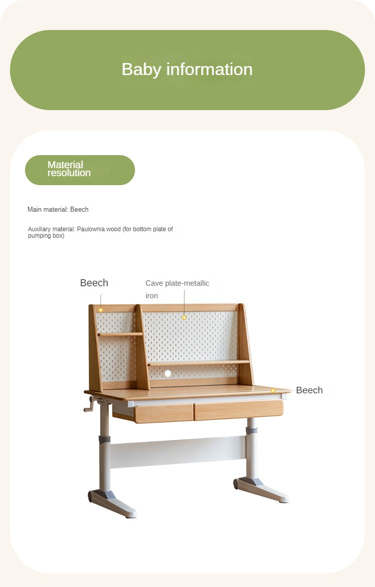 Solid Beech Wood Adjustable Lift Study Desk - Perfect for Home Office, Reading & Writing Workspace