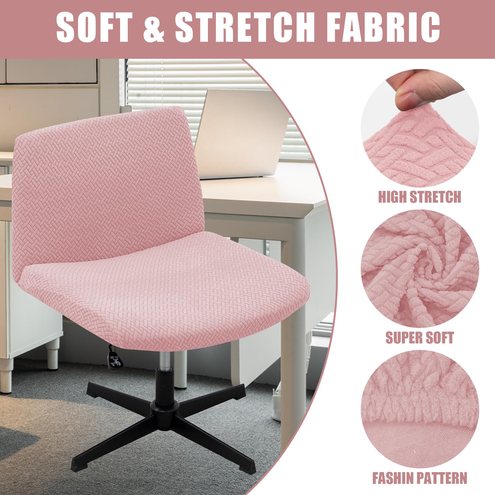 LiveGo Armless Chair Slipcover - Knitted Jacquard Office Desk Chair Cover, Modern Vanity & Computer Task Chair Cover, Mid Back Accent Chair Slipcover (Pink) - Perfect for Home Office, Study Room & Workspace Decor