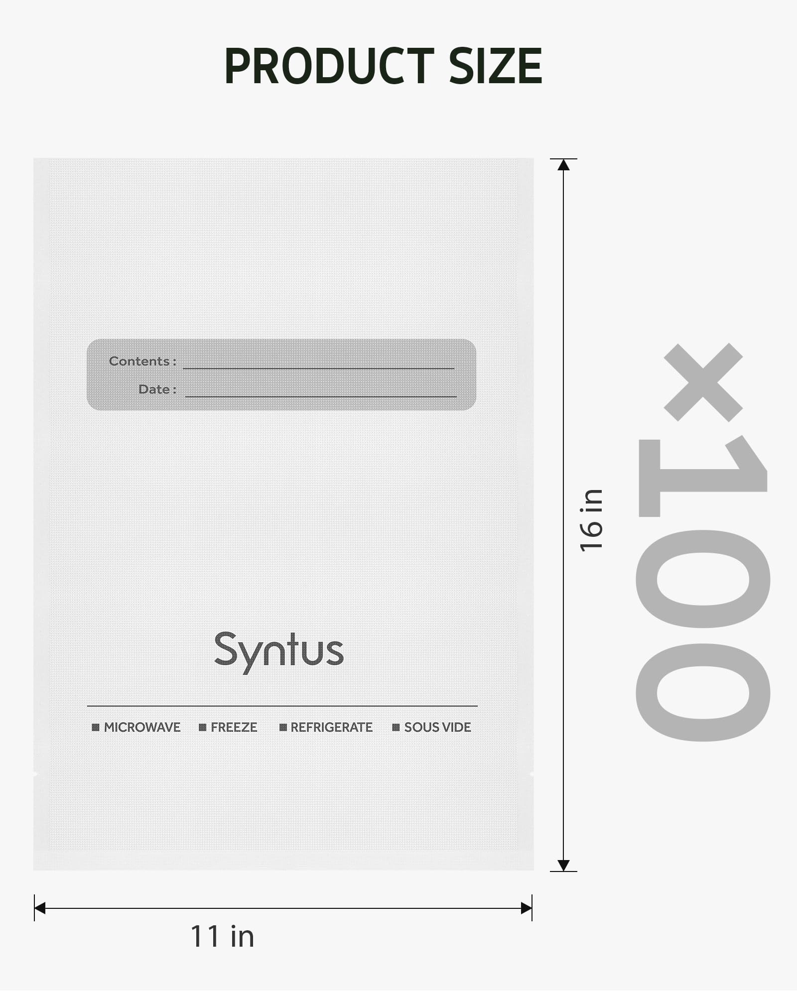 Syntus Vacuum Sealer Bags - 100 Count BPA Free Gallon Size (11