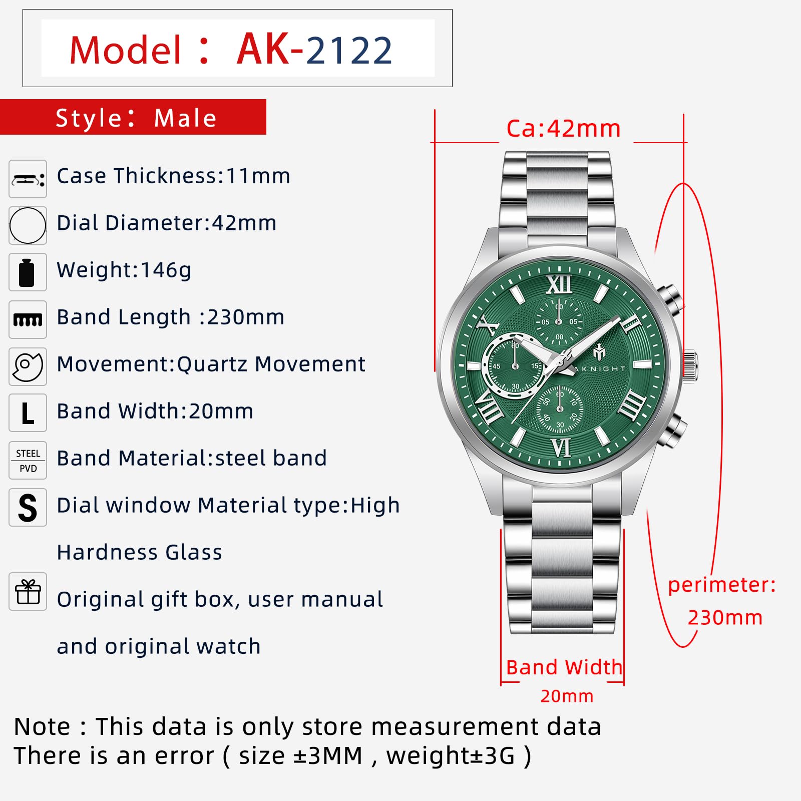 Men's Analog Quartz Chronograph Watch - 30M Waterproof Stainless Steel Dress Watch for Business & Casual Wear | Elegant Fashion Wristwatch Gift for Him | Perfect for Office, Dating & Special Occasions