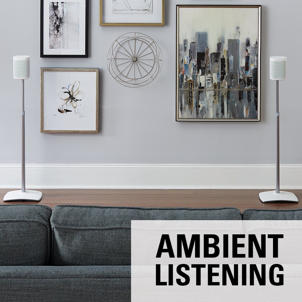 Sanus Adjustable Height Wireless Speaker Stands for SONOS ONE, ONE SL, Play:1 & Play:3 - Tool-Free 16
