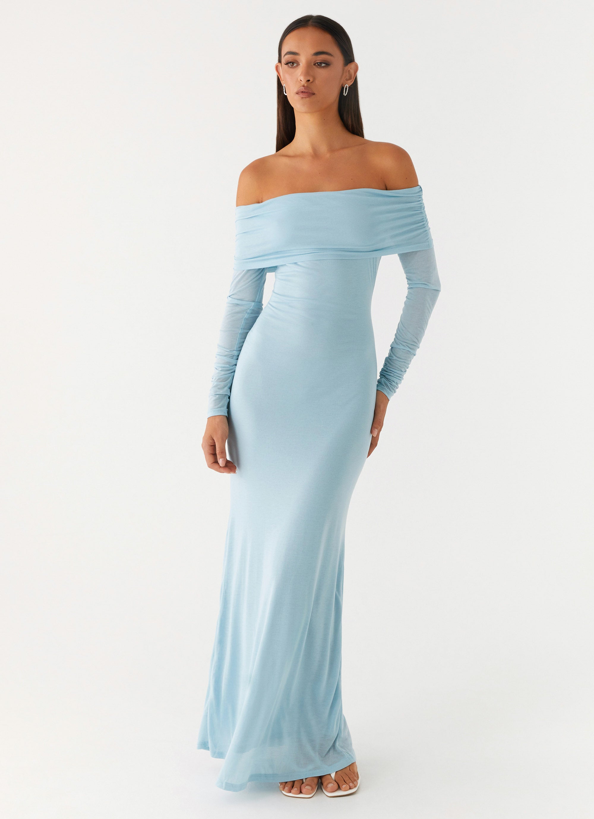 Elegant Cocoa Long Sleeve Maxi Dress in Blue - Perfect for Fall Weddings, Date Nights & Casual Outings