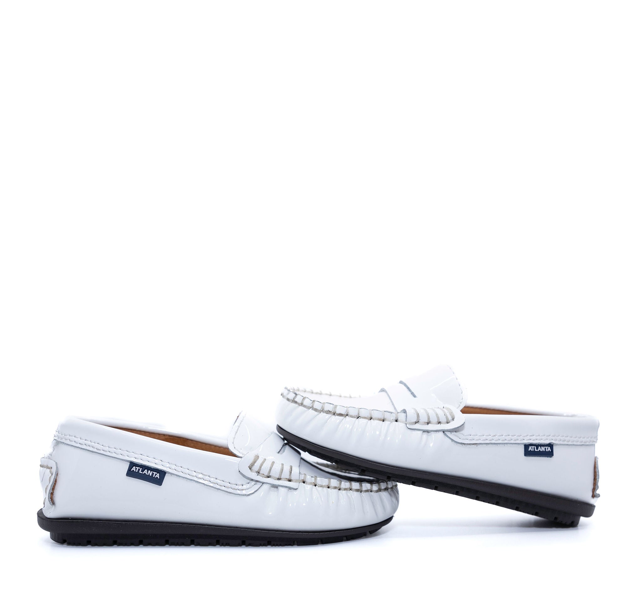 Men's Atlanta White Patent Leather Penny Loafers - Classic Moccasin Style for Business Casual & Office Wear