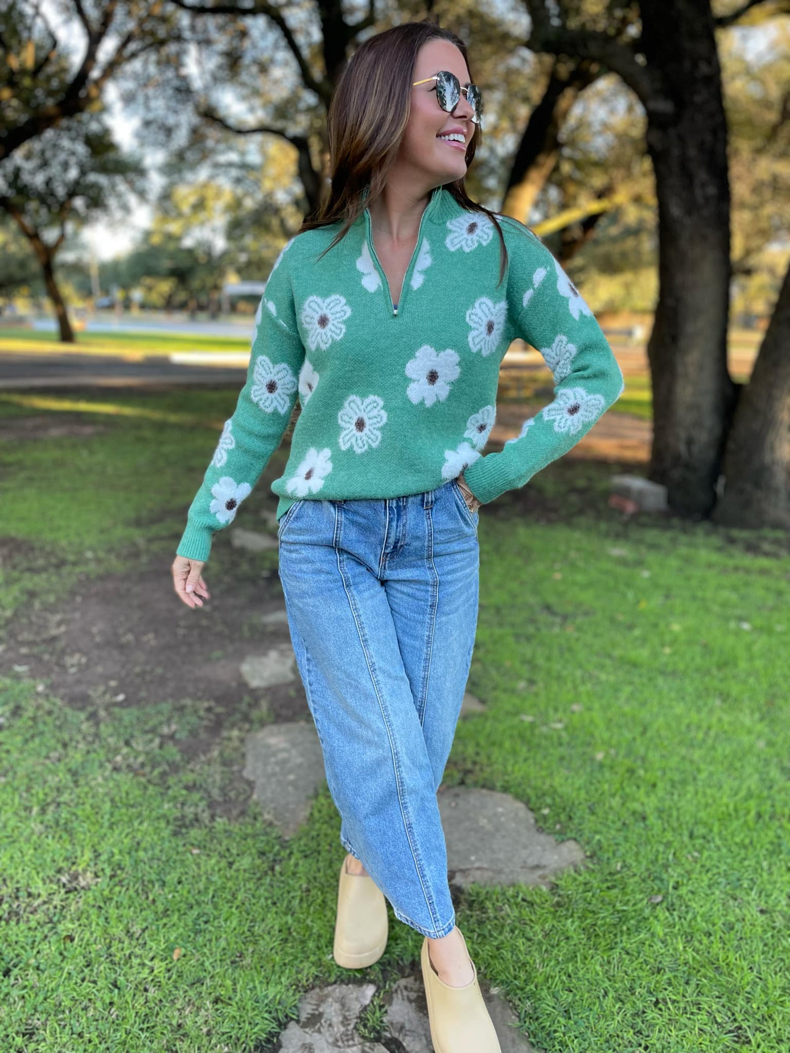 PREORDER: Stylish Flower Powered Half Zip Sweater for Women - 4 Trendy Colors | Perfect for Casual Outfits, Spring Layering & Outdoor Activities