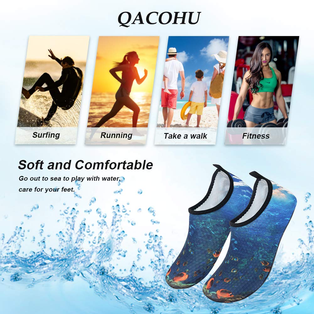 QACOHU Women's & Men's Barefoot Water Shoes - Quick-Dry Aqua Socks for Swimming, Surfing, Diving, Beach & Yoga | Lightweight Skin Shoes for Pool, Gym & Outdoor Water Activities