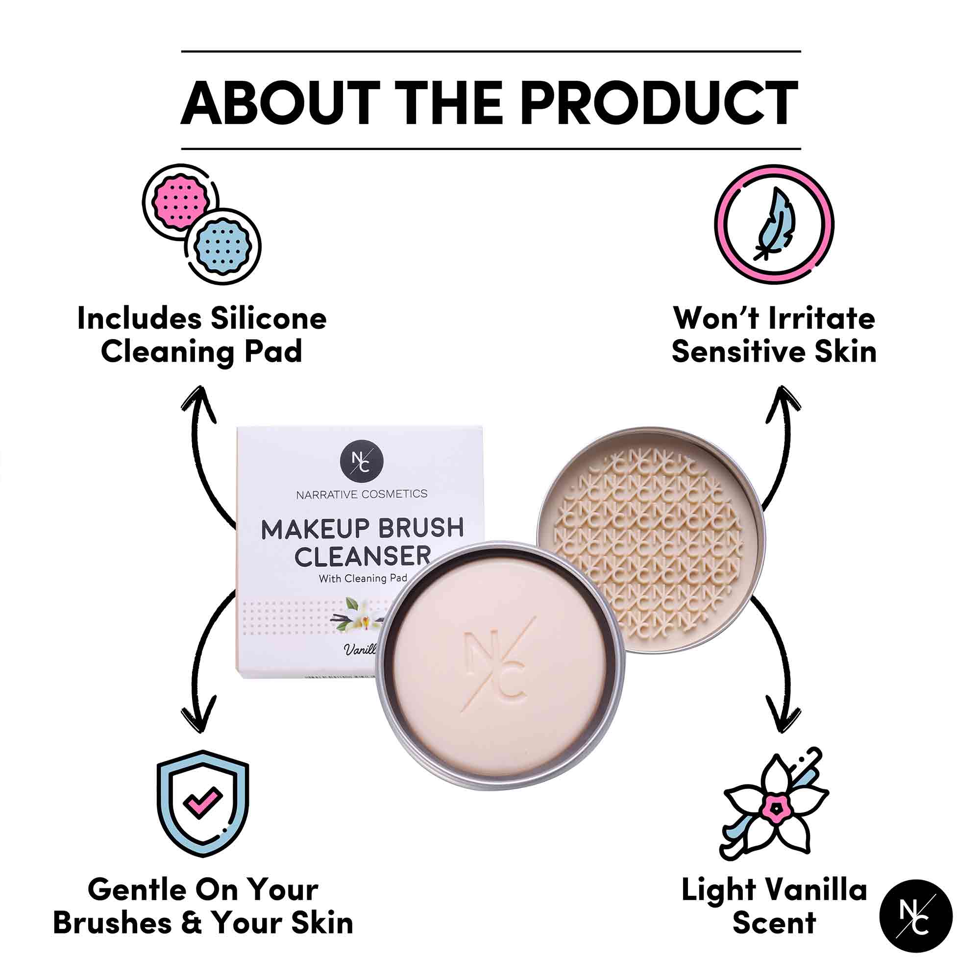 Professional Solid Makeup Brush Cleanser Soap with Silicone Cleaning Pad - Vanilla Scented (2.45 Oz) | Deep Cleans Cosmetic Brushes | Perfect for Home & Salon Use