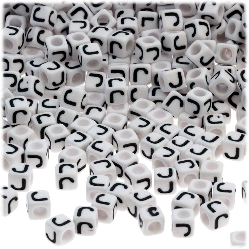 1,000-Piece Alphabet Beads - 7mm White Opaque Cube Beads with Black Letter P for Jewelry Making, DIY Crafts, Bracelets & Keychains - The Crafts Outlet