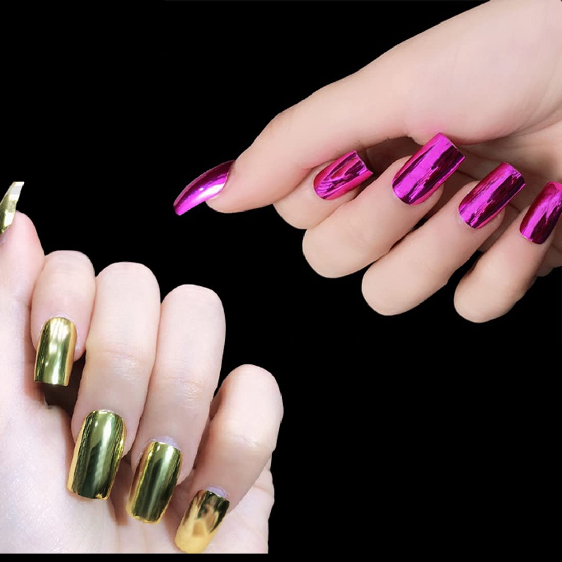 WorldWesties 2 Box Nail Art Kit - 24pcs False Nail Tips (12 Magenta & 12 Golden Acrylic) with 10g Glue - Mirror Finish Manicure Set for Parties, Weddings & Special Occasions