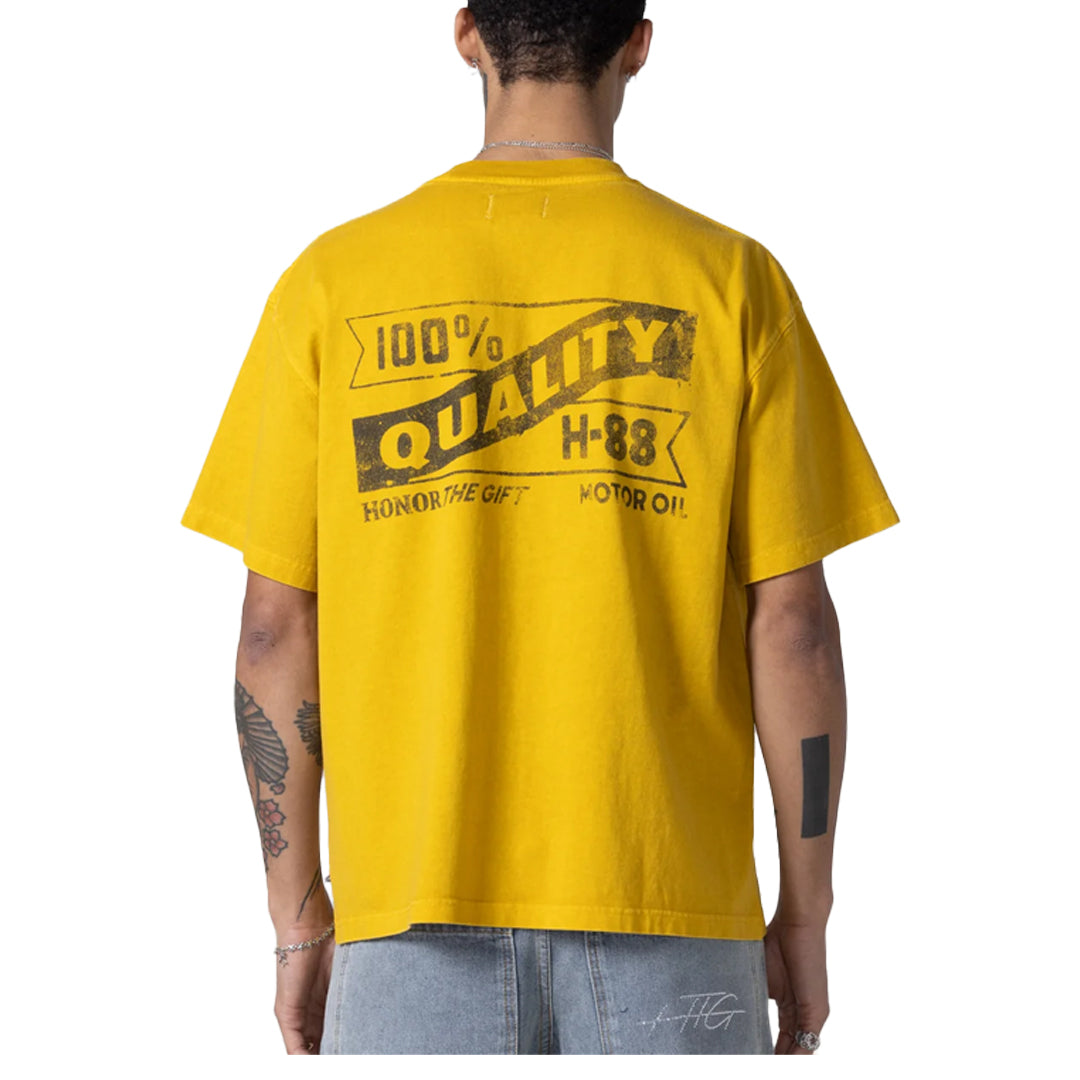 Vintage Oil Print T-Shirt - Soft Cotton Yellow Retro Graphic Tee for Men & Women | Casual Wear, Street Style, Vintage Fashion