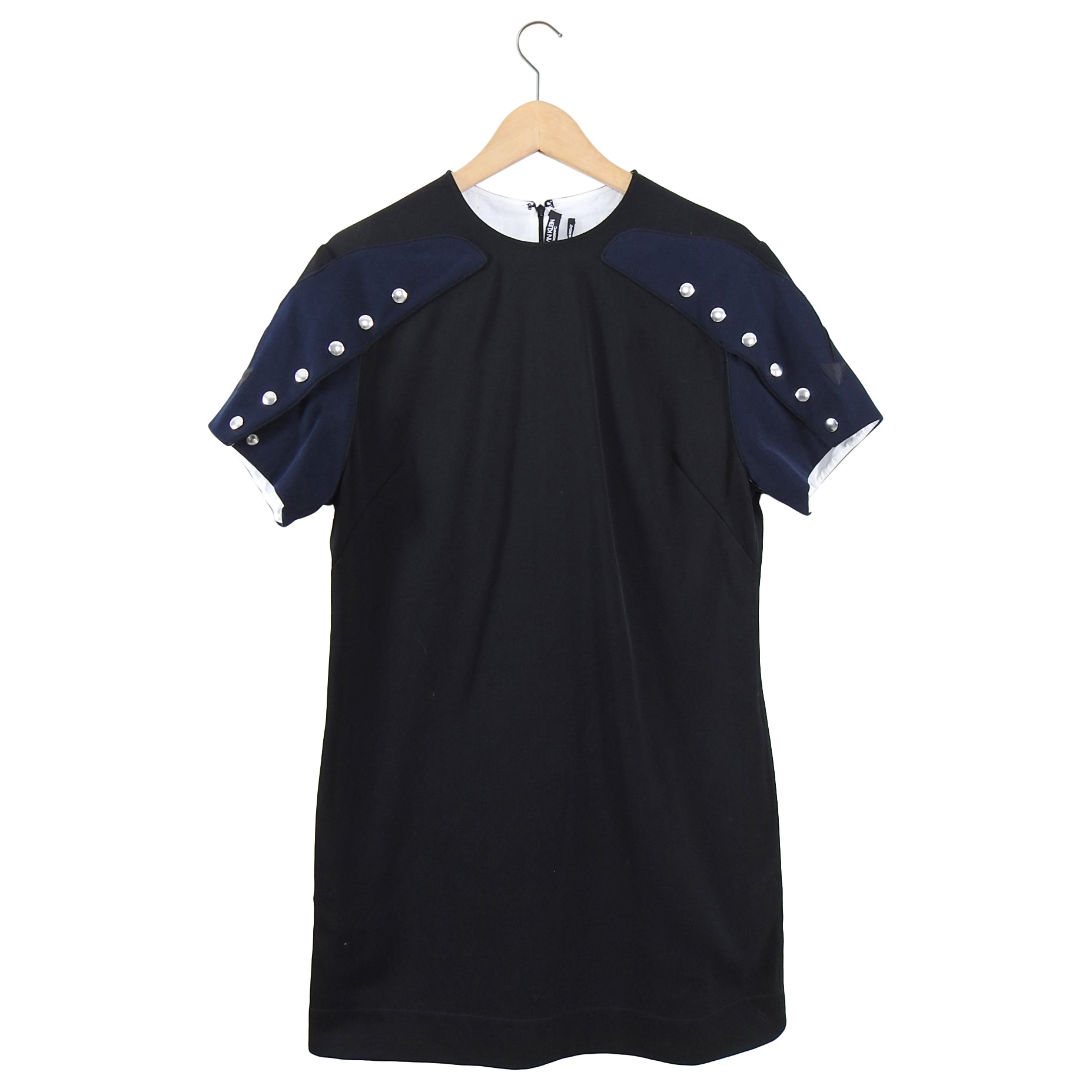 Calvin Klein 205W39NYC Navy Blue Western Style Snap Button Long Sleeve Dress Size L - Perfect for Casual Outings, Office Wear & Special Occasions