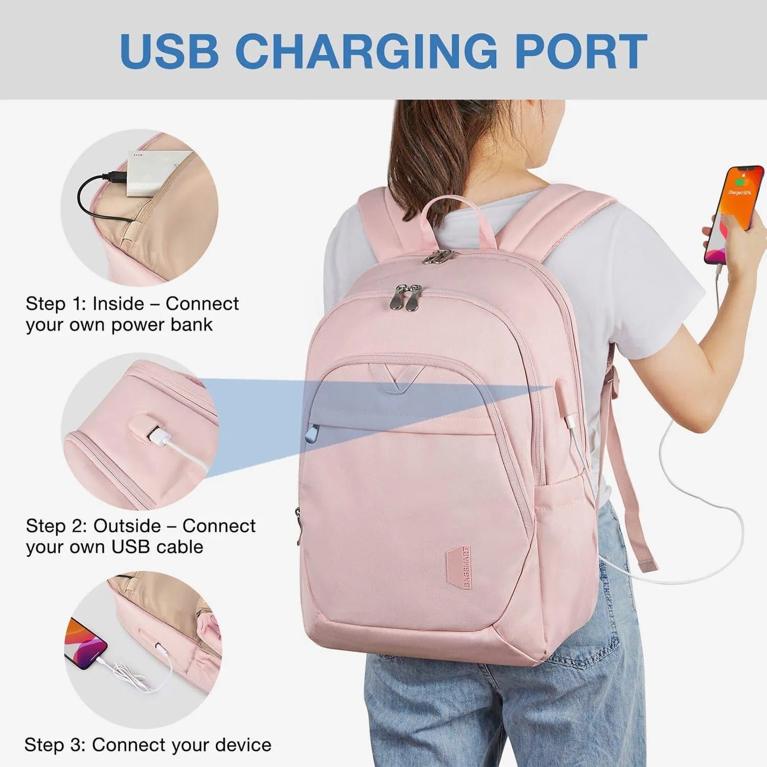 Bonchemin 15.6 Inch Laptop Backpack for Men & Women - Waterproof Travel Backpack with USB Charging Port - Perfect for Business, College, Commuting & Airplane Carry-On