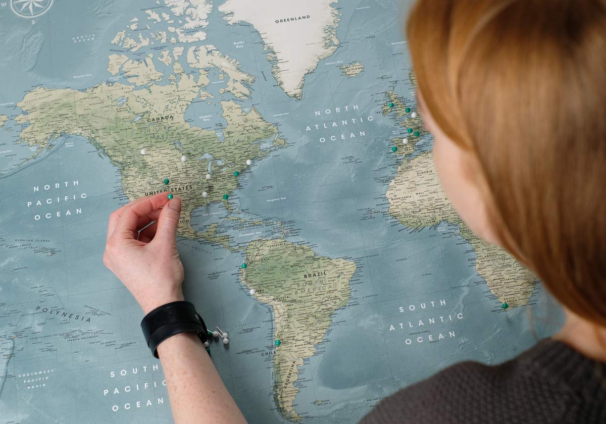 Premium Detailed World Map Pinboard on Canvas - Interactive Travel Map with Pins for Marking Adventures | 32x24 Inch Wall Decor for Home Office, Classroom & Travel Planning | Perfect Gift for Travel Lovers & Geography Enthusiasts