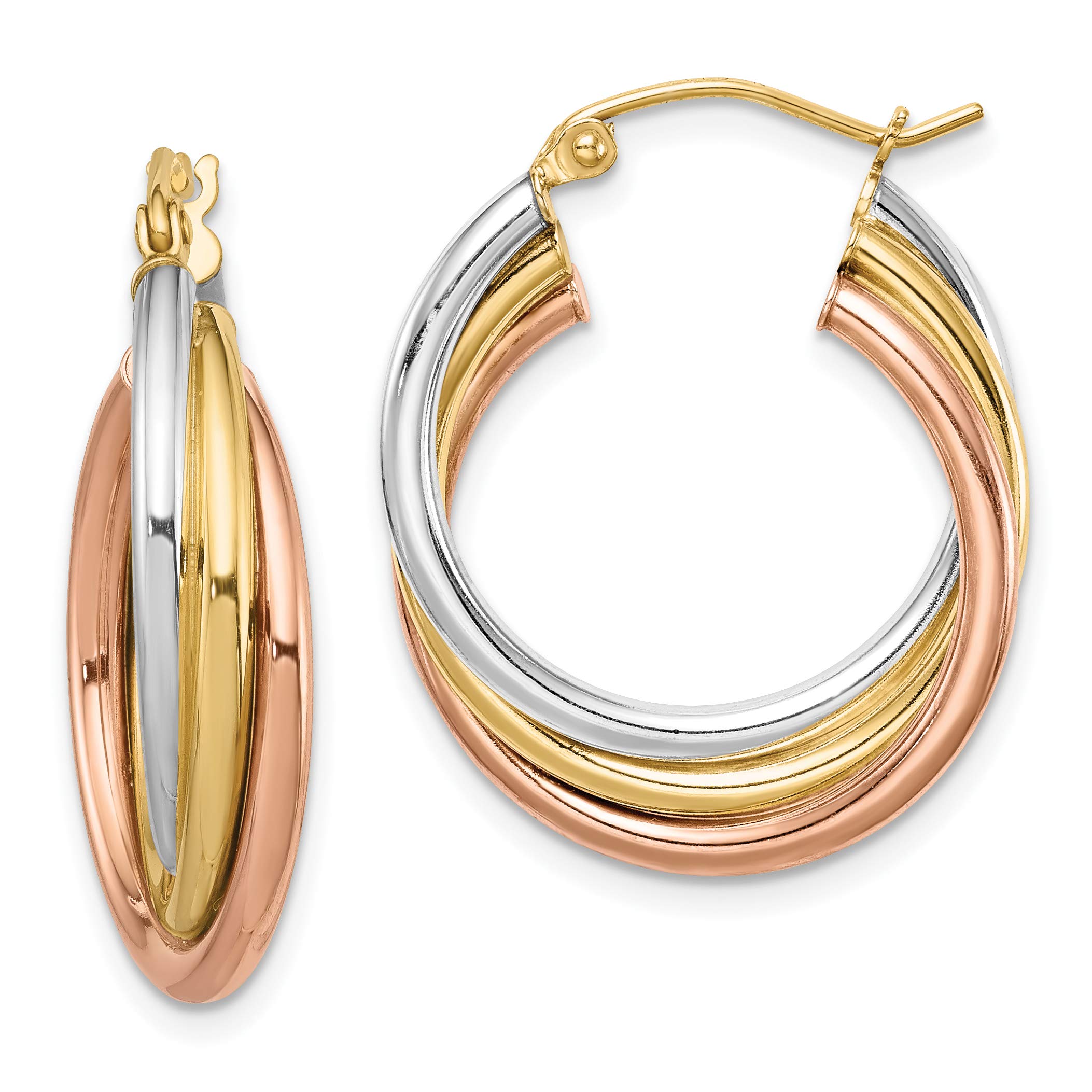 14K Gold Plated Sterling Silver Tri-Color Hoop Earrings for Women - Perfect for Parties, Weddings & Everyday Wear