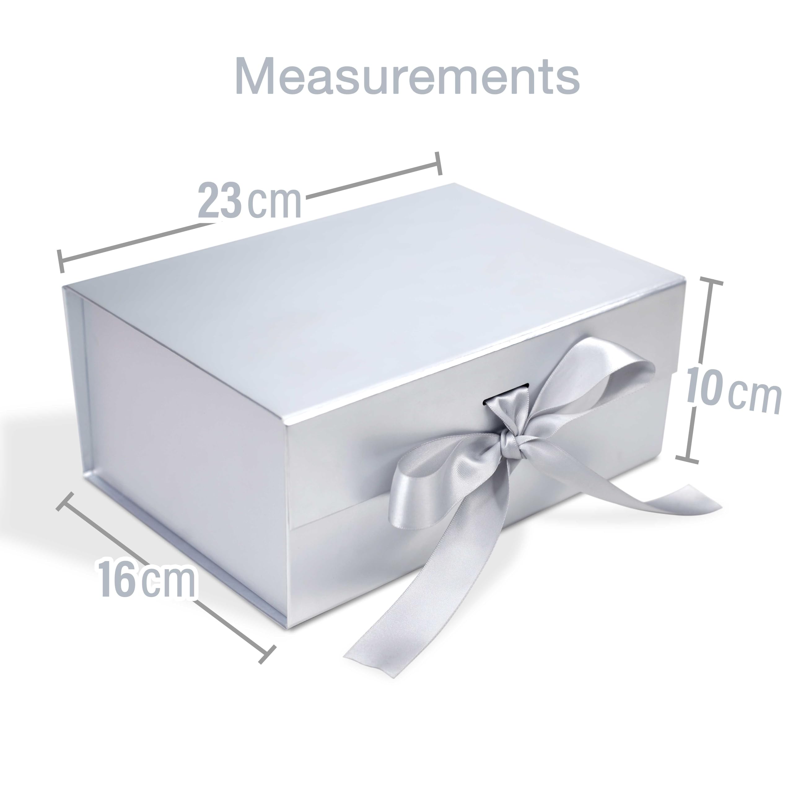 Premium Matte Silver Luxury Gift Box - 23x16x10cm Rigid Foldable Packaging Box with Matching Ribbon for Jewelry, Watches & Luxury Gifts | Holds up to 5kg | Elegant Wedding, Anniversary & Corporate Gift Packaging Solution