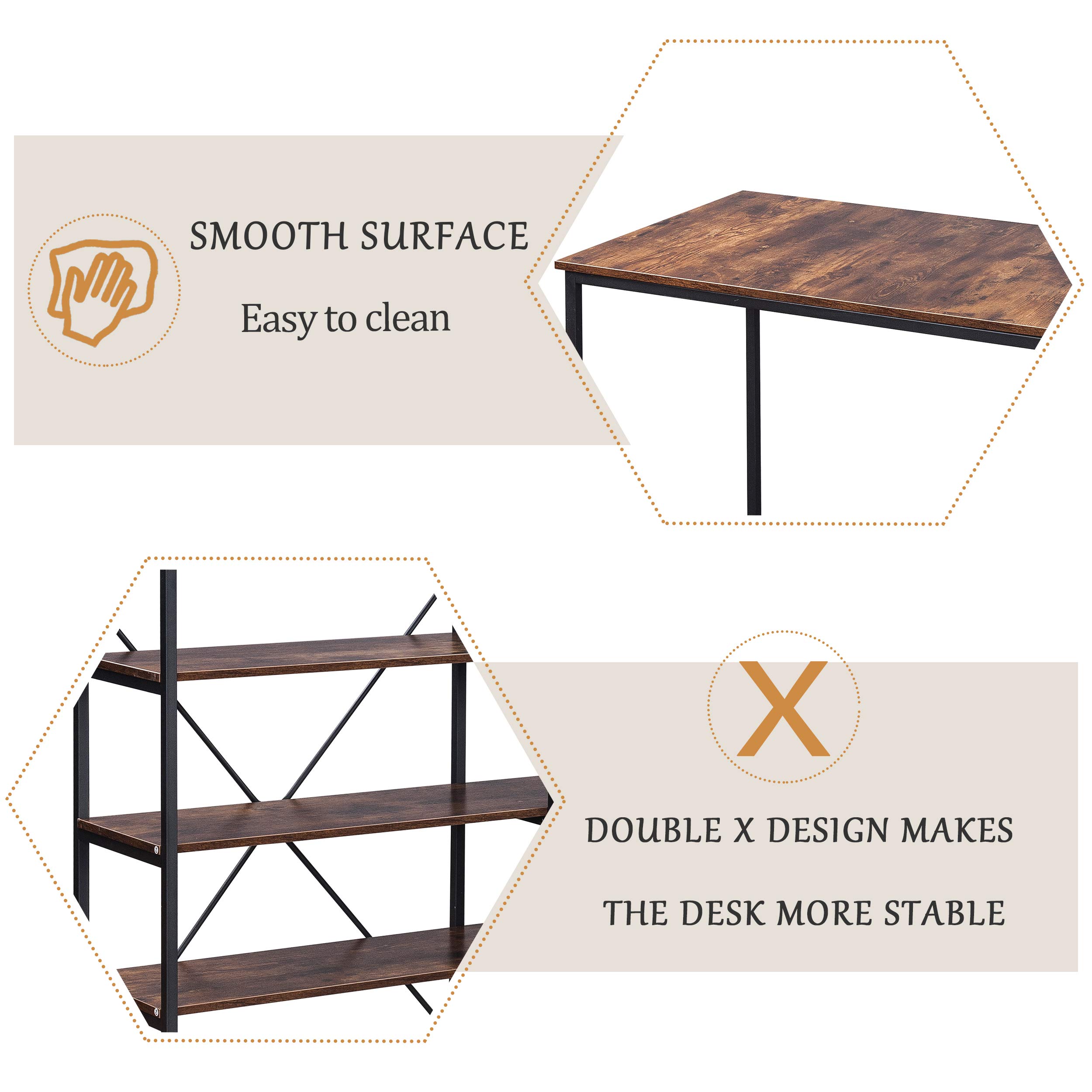 Industrial L-Shaped Computer Desk with 5-Tier Bookshelf - Sturdy Metal Frame & MDF Top - Spacious Workstation for Home Office, Gaming Setup or Dorm Room - Perfect for Remote Work, Online Classes & Small Spaces