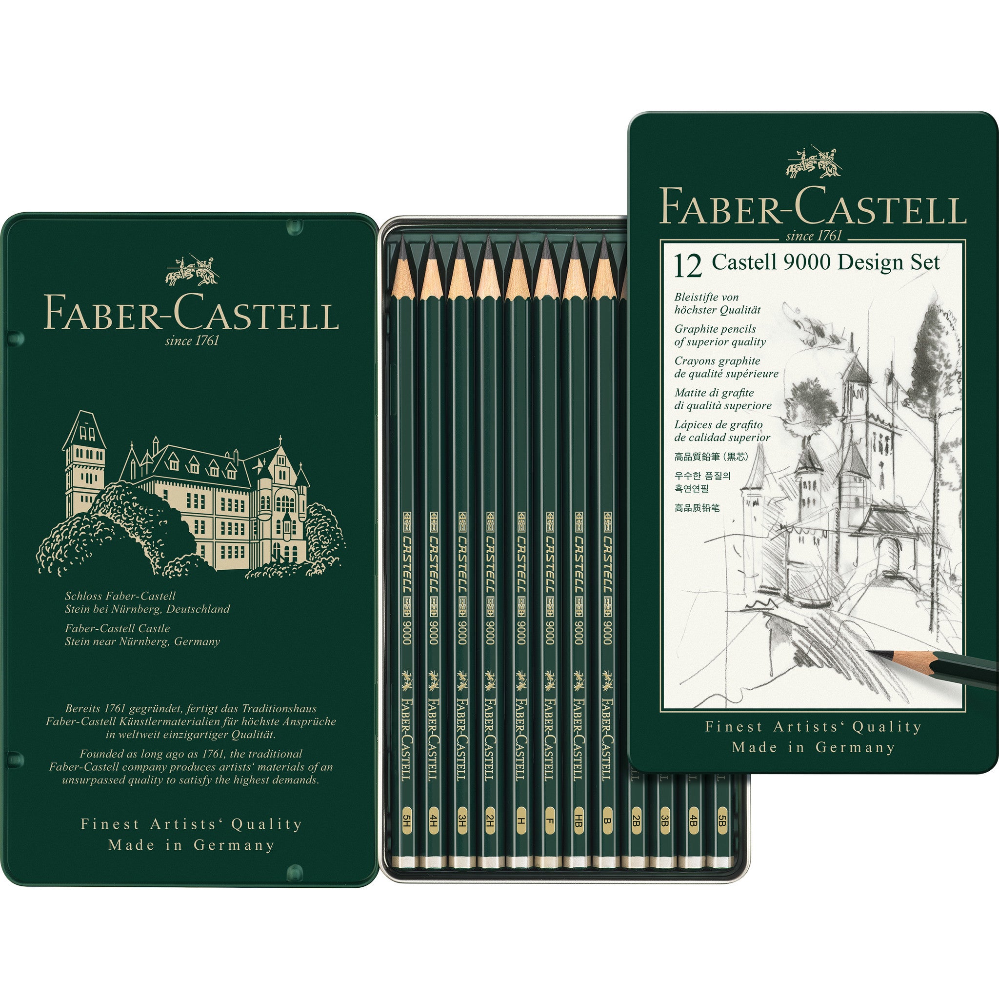 Castell 9000 Graphite Pencils - Premium Artist Drawing Set (12-Piece Tin) for Sketching, Shading & Professional Artwork | Ideal for Artists, Students & Designers