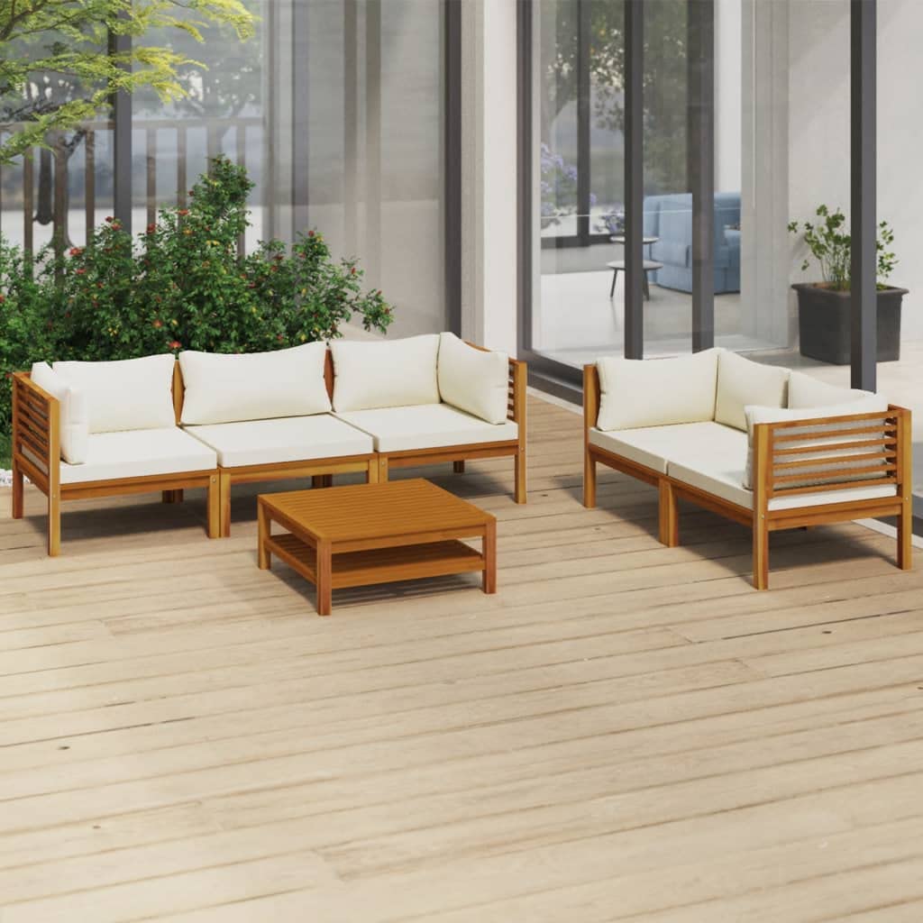 vidaXL 6-Piece Patio Lounge Set - Outdoor Garden Furniture, Sectional Sofa with Cushions, Acacia Wood Corner Sofa in Retro Style - Perfect for Backyard, Poolside & Patio Relaxation