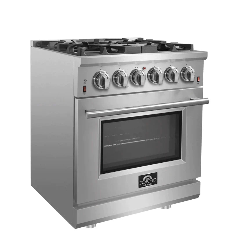 FORNO Massimo 30 Inch Freestanding Gas Range - Stainless Steel Professional Oven with 5 Burners & Convection FFSGS6239 30 - Perfect for Home Kitchens & Restaurant Cooking
