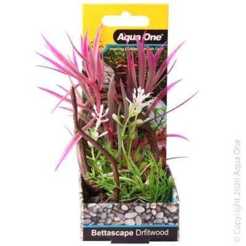 Aqua One Bettascape Spider Leaves on Driftwood - 15cm Pink Artificial Aquarium Plants for Fish Tank Decoration | Perfect for Betta Fish, Shrimp Tanks & Natural Aquascaping