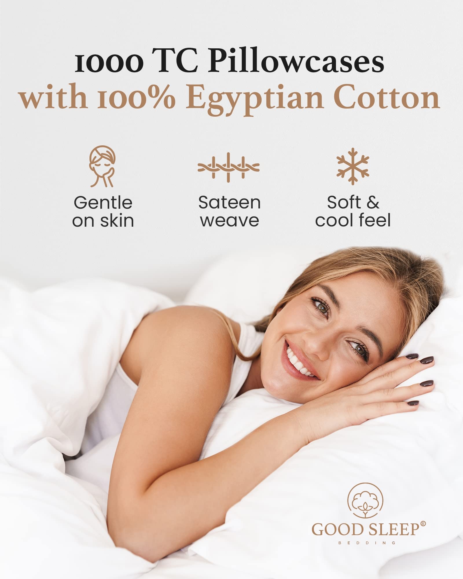Premium 1000 Thread Count 100% Egyptian Cotton Pillowcases Set of 2 - Luxury Long Staple Sateen Weave Pillow Covers for Hotel-Quality Comfort, Silky Soft & Breathable for Restful Sleep - Perfect for Master Bedrooms, Guest Rooms & Luxury Bedding Collections
