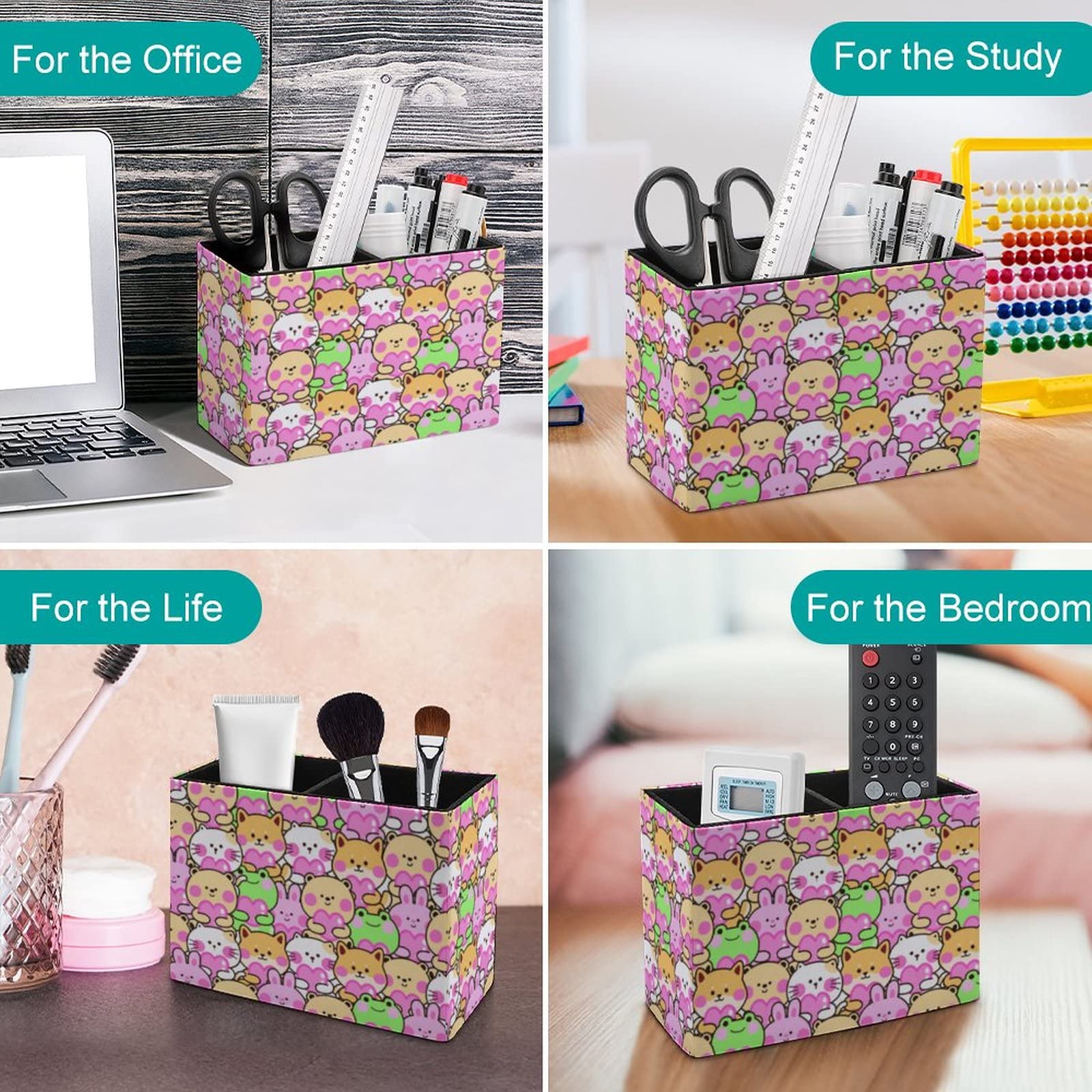 Cute Animal Pen Holder for Desk - Leather Pencil Organizer & Makeup Brush Storage for Office, School, College | Perfect Desktop Organizer for Stationery, Writing Utensils, and Beauty Tools