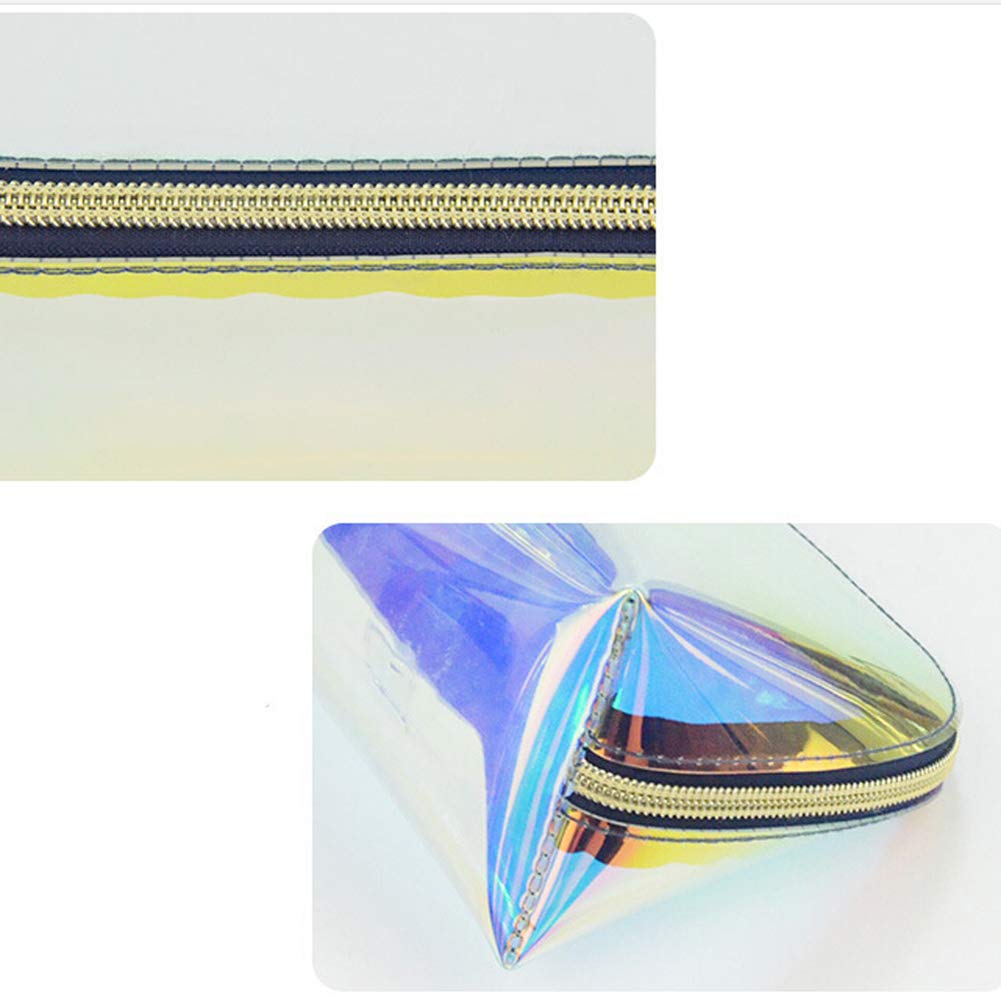 Holographic Makeup Bag Iridescent Cosmetic Pouch - Large Travel Toiletry Organizer for Women | Waterproof Clutch Purse for Gym, Beach & Evening Parties | Trendy Hologram Wristlet Handbag with Storage Compartments
