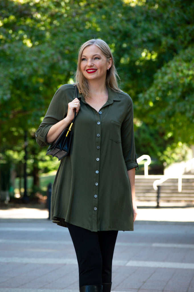 Celine Women's Khaki Linen Bamboo Blouse - Elegant Casual Shirt for Office, Party & Summer Outfits