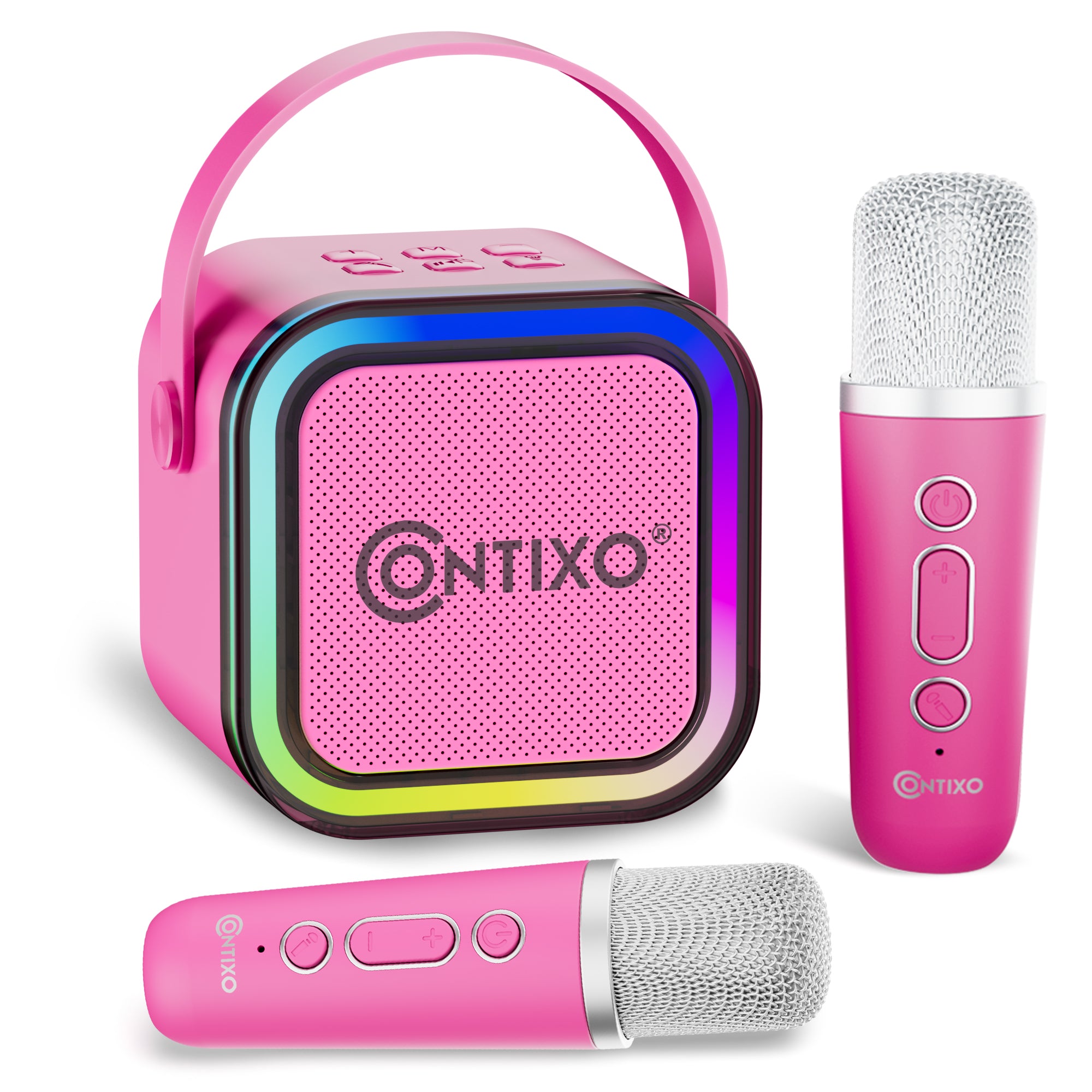 Contixo Mini Karaoke Machine with 2 Wireless Microphones - Portable Bluetooth Speaker for Kids & Adults - Pink | Perfect for Home Parties, Travel & Outdoor Singing Fun