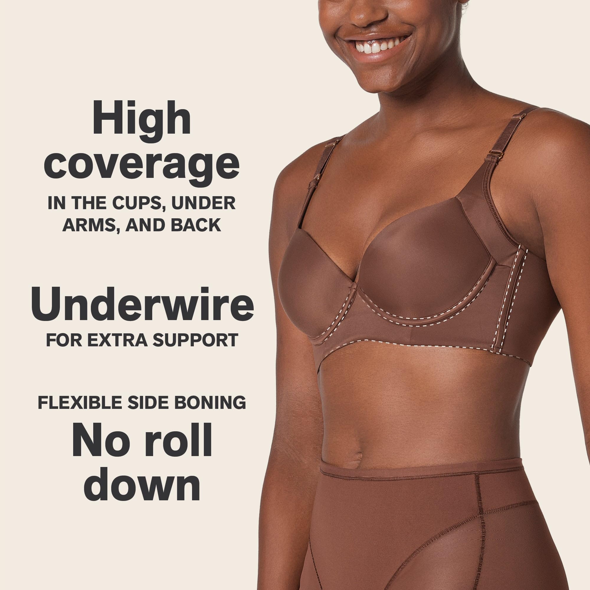Leonisa Back Smoothing Bras for Women - Full Coverage Underwire Bra with Adjustable Hook & Eye Closure - Perfect for Everyday Wear, Work & Special Occasions
