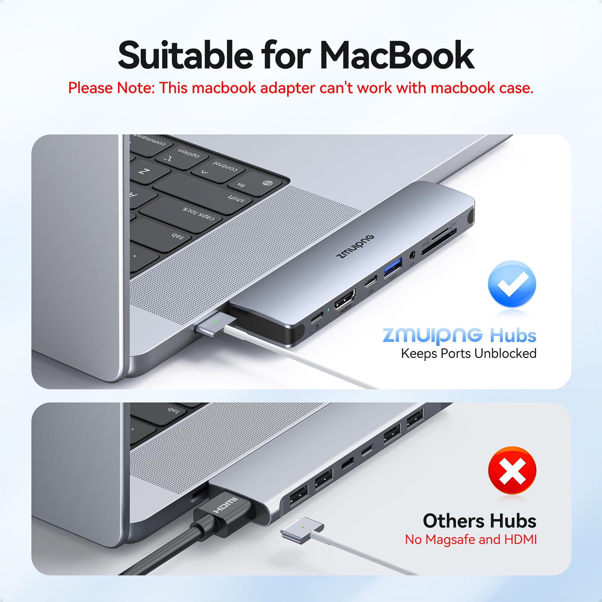 8-in-1 USB C Hub for MacBook Pro/Air (2024/2023) - Thunderbolt 3 Adapter with 4K HDMI, USB 3.0/2.0 Ports, SD/TF Card Reader - Perfect for Work, Travel & Home Office Connectivity