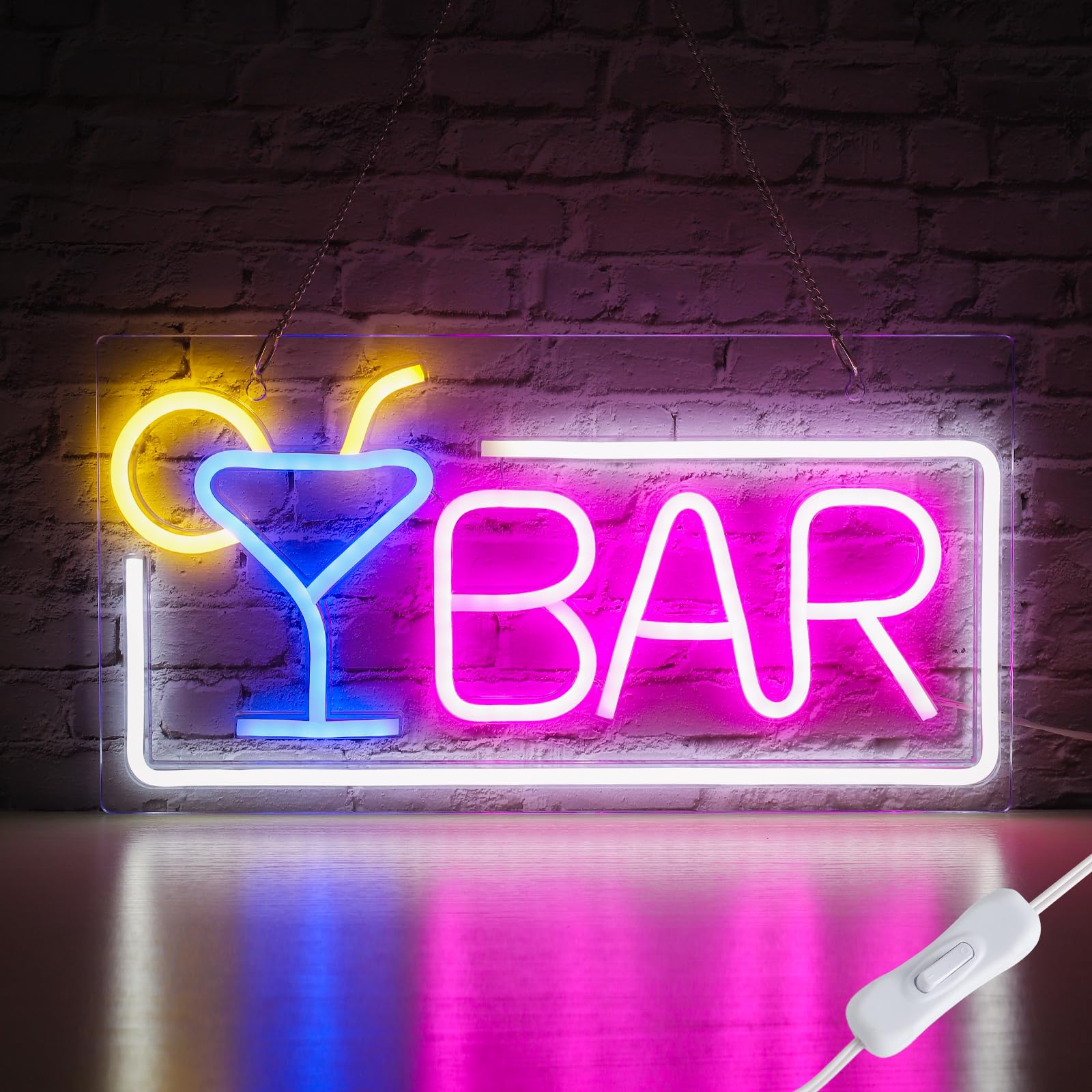XIYUNTE Neon Bar Sign - USB Powered LED Wall Decor for Home Bar, Bistro & Pub | Bright Acrylic Cocktail Sign with Metal Chain | Perfect for Parties, Clubs & Man Cave Decor