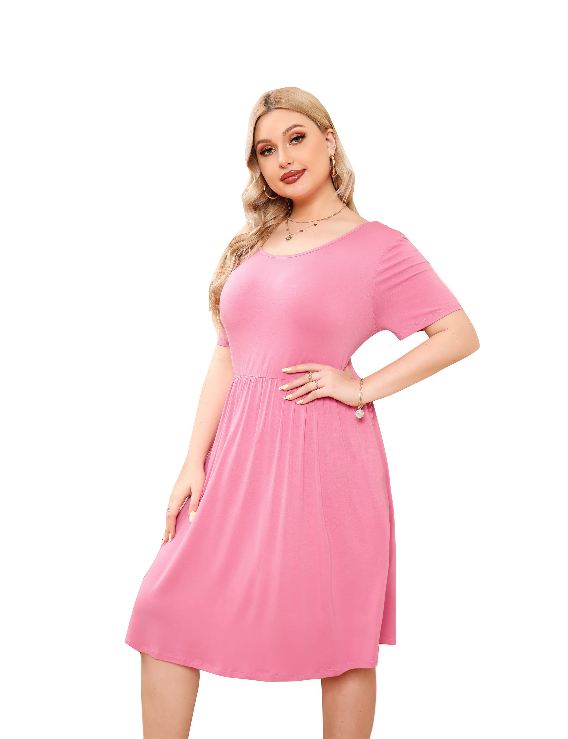 Joyours Women's Plus Size Short Sleeve Boho Floral T-Shirt Dress with Two Pockets - Casual Summer Dress for Beach, Vacation & Everyday Wear
