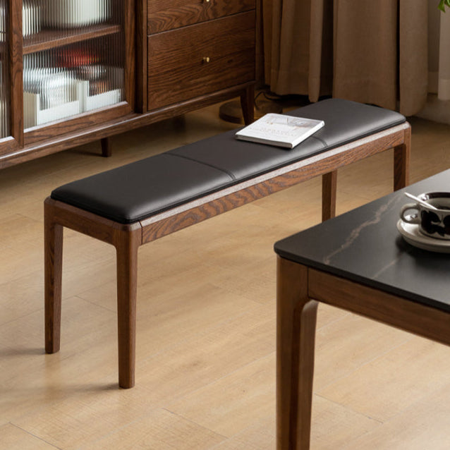 Solid Oak & Black Walnut Nordic Style Long Bench - Modern Wooden Sofa for Living Room, Bedroom, Entryway & Dining Area