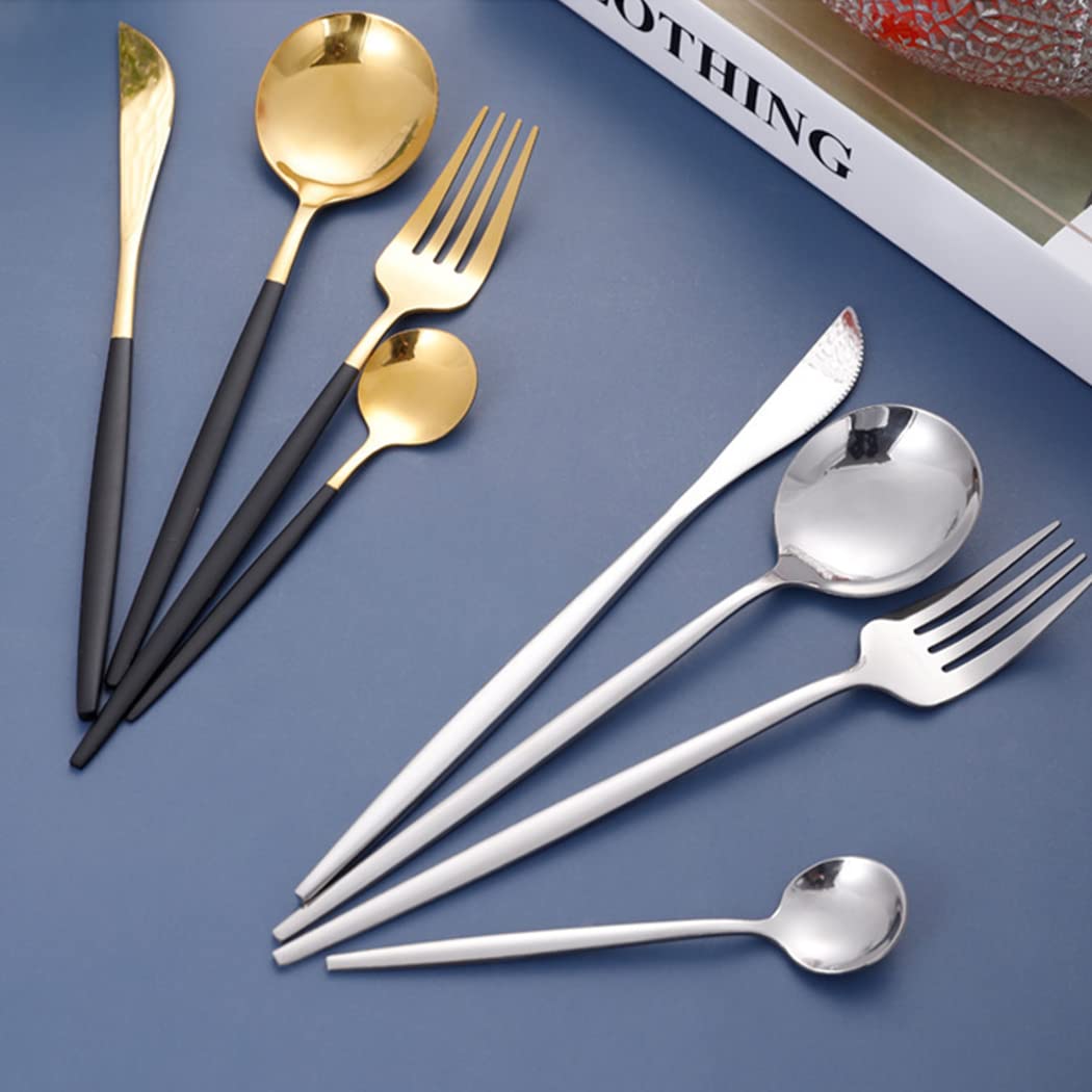 Premium Stainless Steel Knife Fork Spoon 4-Piece Tableware Set - Elegant Steak Cutlery Gift Box in Silver for Fine Dining, Wedding Gifts & Home Entertaining