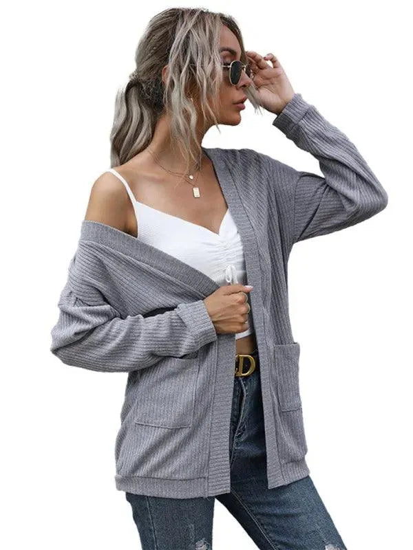 Women's Solid Color Casual Long Cardigan Sweater - Perfect for Office, Travel & Everyday Wear