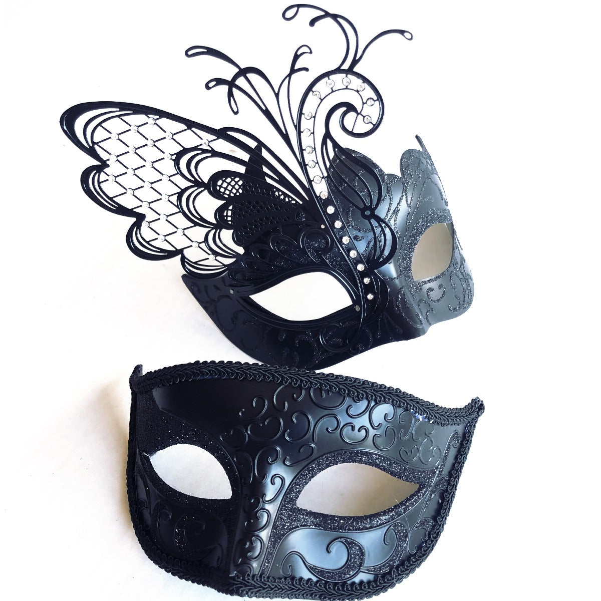 Elegant Black Venetian Butterfly Masks for Carnival, Halloween, Costume Parties, and Masquerade Balls – Handcrafted Venetian Style Mask for Women & Men