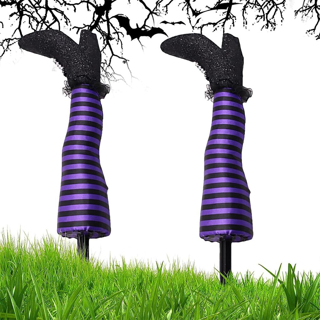 Wicked Witch Legs with Stakes - Lightweight Plastic Halloween Yard Decor for Spooky Outdoor Atmosphere | Perfect for Halloween Party, Haunted House & Front Yard Decoration