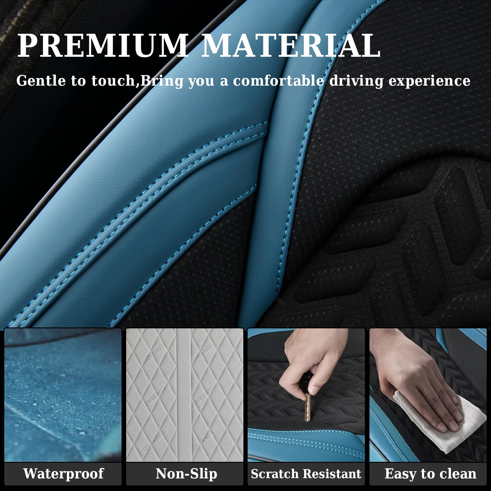 Breathable Faux Leather Car Seat Covers Full Set (5 Seats) - Universal Fit for Most Vehicles | Winter Protection & Comfort Cushion | Blue | Ideal for Daily Commute, Road Trips & Family Cars