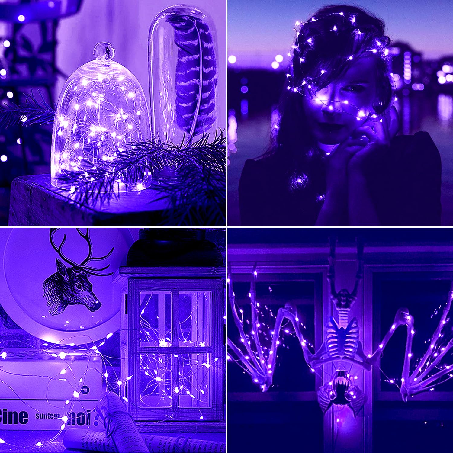 OMIKA 4 Pack Black Light Fairy Lights - 7Ft 20 LED UV Battery Operated String Lights with Remote Control, Waterproof Flexible Christmas Lights for Halloween Party, Christmas Tree, Bedroom, DIY Home Decor (Glow in the Dark Starry Night Effect)