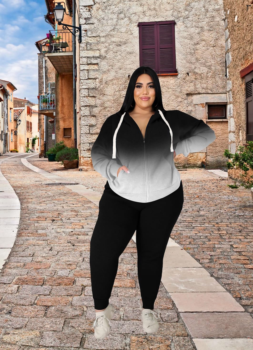 YeGine Women's Plus Size Casual Two Piece Sweatsuit Set - Long Sleeve Tracksuit with Pockets | Comfortable Outfit for Lounge, Travel & Everyday Wear