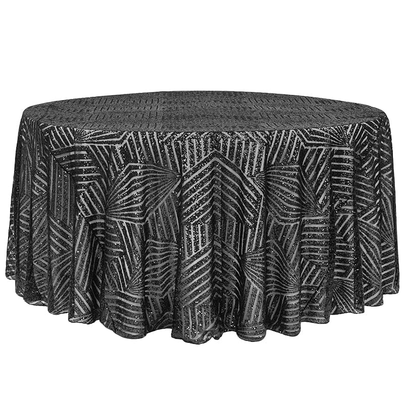 1 Pc Black Geometric Glitz Art Deco Sequin Round Tablecloth 120