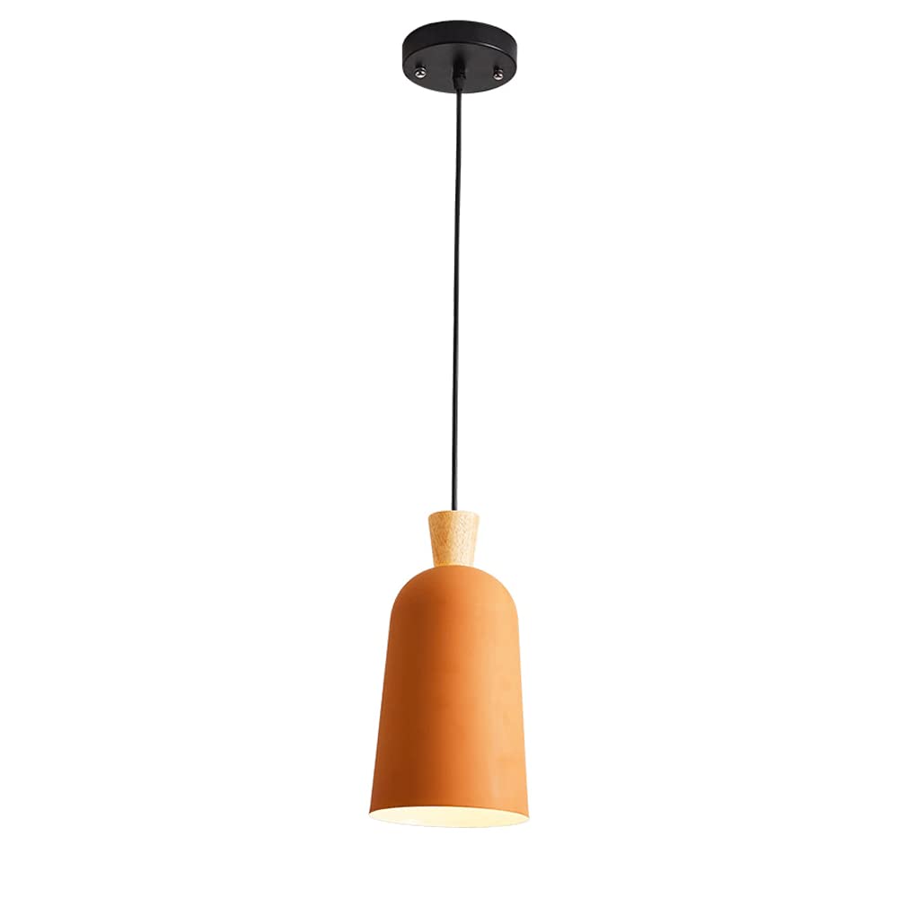 Modern Wood LED Chandelier with Geometric Metal Shade - Minimalist Pendant Lighting for Living Room, Kitchen Island, Dining Table, Bedroom & Bedside - Energy Efficient Hanging Light Fixture for Home Decor & Interior Design