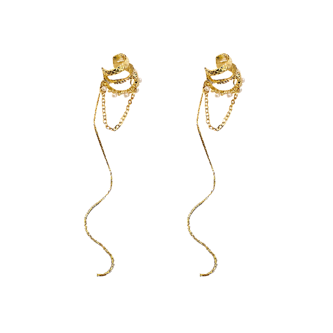Multi Layer Pearl Chain No Piercing Tassel Ear Cuffs for Women | HE5891 | Elegant Boho Jewelry for Parties, Weddings & Everyday Wear