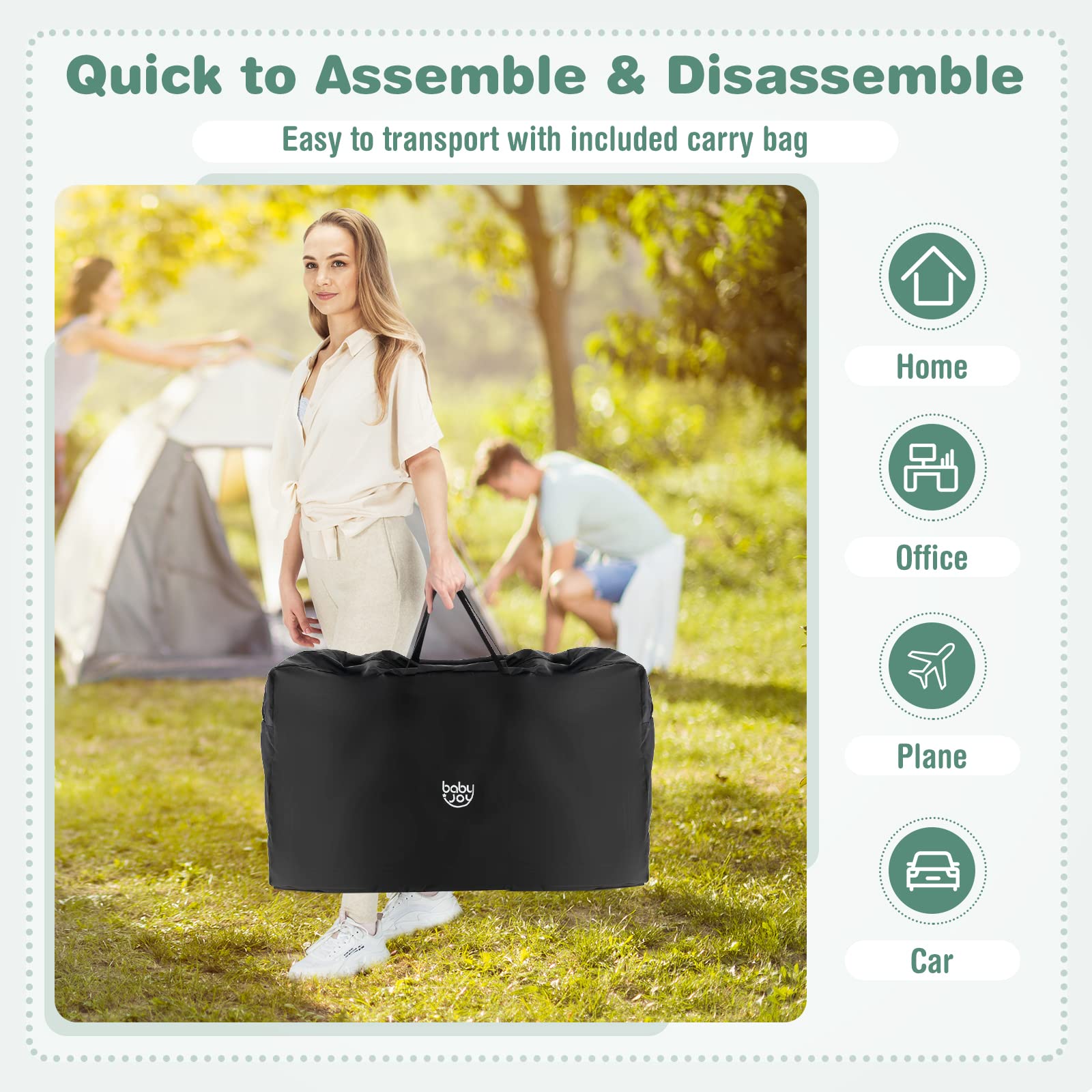 BABY JOY Portable Bassinet Bedside Sleeper - Foldable Crib with Breathable Mesh Sides, Storage Shelf & 7 Height Adjustments | Includes Mattress & Travel Bag for Safe Co-Sleeping | Perfect for Newborns & Infants (Black) | Ideal for Nursery, Bedroom & Travel Use