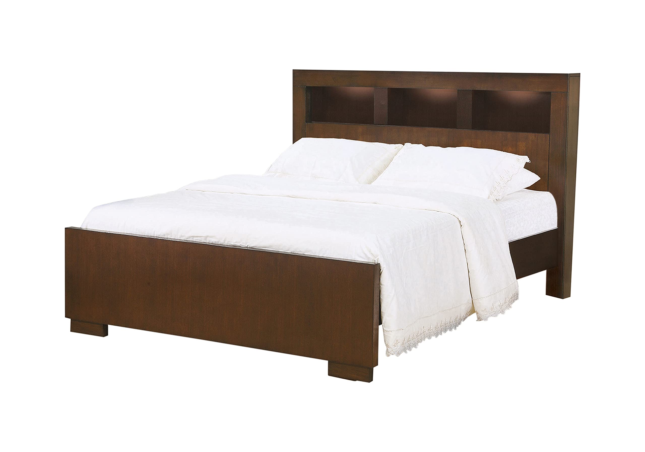 Jessica Eastern King Size Bed with Storage Headboard & Built-in LED Lighting in Cappuccino Finish – Perfect for Modern Bedrooms & Small Spaces